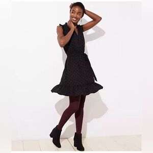 LOFT Black Chiffon Ruffle Dress